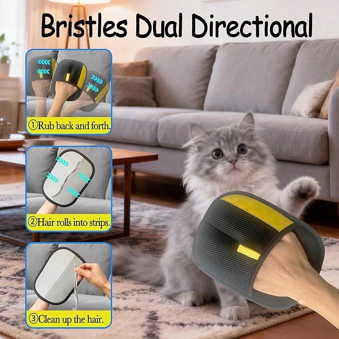 Pet Hair Removal Glove for Dogs & Cats, Reusable Magic Brush Electrostatic Pet Hair Remover Tool for Couch, Carpet, Clothes, Newly Upgraded (Black-Yellow Medium 2-Pack)