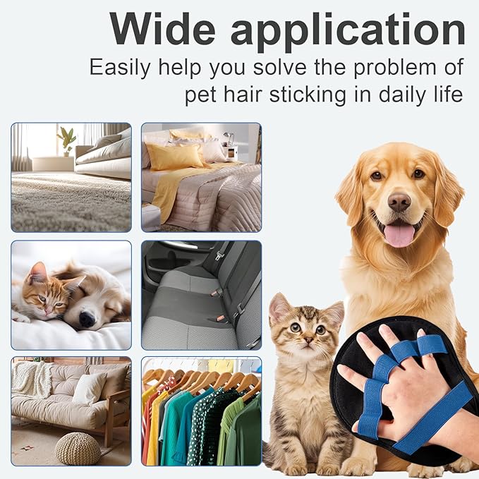 Lonfliness 2pcs Pet Hair Fur Removal Mitt Glove for Cats Dogs 5-Finger Electrostatic Reusable Pet Hair Remover Brush Tool for Couch Furniture Carpet Laundry Clothing (Blue)