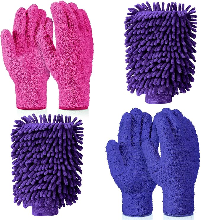 Potchen 6 Pcs Microfiber Dusting Mitt Gloves for Plants Washable Dusting Gloves for House Cleaning Furniture Car Washing