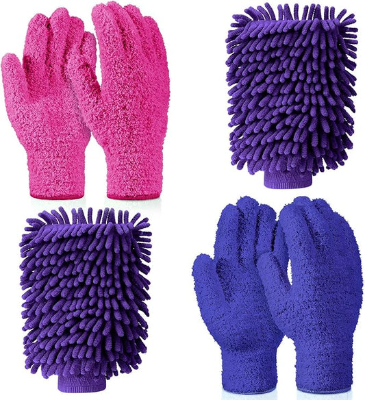 Potchen 6 Pcs Microfiber Dusting Mitt Gloves for Plants Washable Dusting Gloves for House Cleaning Furniture Car Washing
