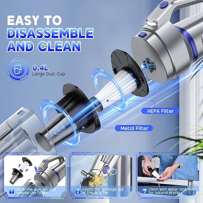 Gxzsk Handheld Vacuum Cordless, 16000PA Strong Suction Hand Held Car Vacuum Cleaner, Portable Hand Vacuum Rechargeable with Multi-Nozzles & LED Light for Home, Car, Office, Pets