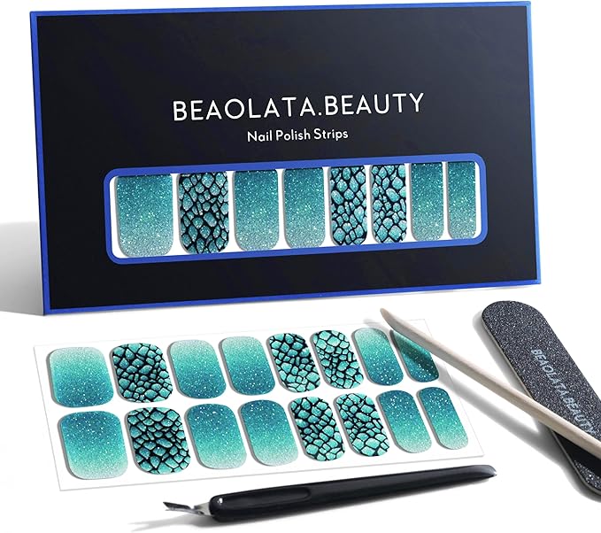 Nail Polish Strips, 32PCS Salon Quality Wraps, Long Lasting Gel Nail Stickers for Women Easy Apply& Remove (Summer Mint Snake)