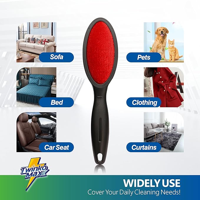 Twinko Max Lint Brush, Lint Remover, Pet Hair Remover, Clothes Brush, Magic Lint Remover Brush, Sheet and Carpet Cleaning Brush, 2-Sided and Reusable, No Need Lint Roller Refill.