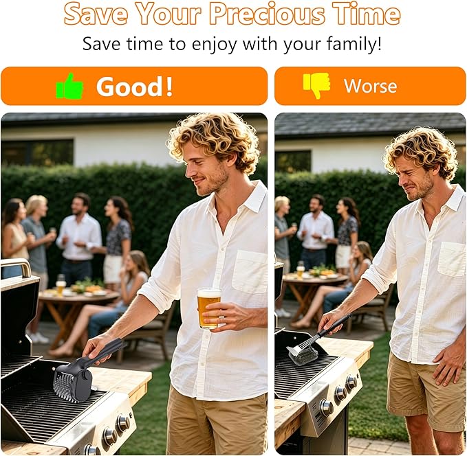 Electric Grill Brush for Outdoor, 2600mAh Upgraded BBQ Grill Cleaner with LED Light, 2-Speed Adjustable Gear, 450RPM Cordless Grill Brush, Grill Cleaning Brush with 150Mins Runtime