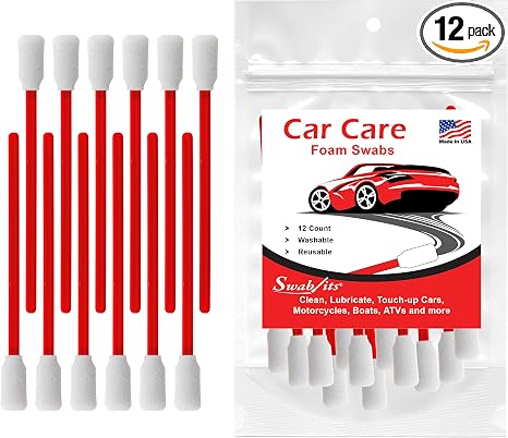 SWAB-ITS® Car Care Cleaning & Detailing Foam Swabs – 12-Piece Reusable, Lint-Free Auto Detailing Set | Precision Interio