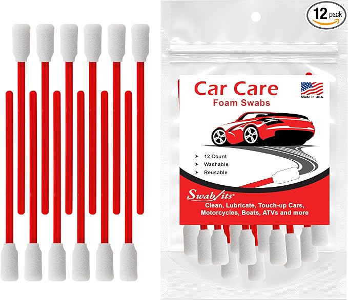 SWAB-ITS® Car Care Cleaning & Detailing Foam Swabs – 12-Piece Reusable, Lint-Free Auto Detailing Set | Precision Interio