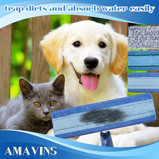 Microfiber Cleaning Pads, 3 Pack Value - Reusable Mop Pads for 18 Inch Mop, Includes Dusting Pad, Cleaning Pad, and Three Zone Deep Clean Pad for Wood, Stone, Tile, Laminate, Vinyl Floor