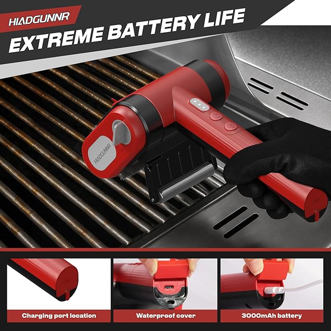 Electric Grill Brush, Grill Cleaner with LED Light, 700–800 RPM Stainless Steel Bristles, 304 Removable Brush Head, Cordless & Type-C Rechargeable Grill Cleaning Tool for Outdoor BBQ