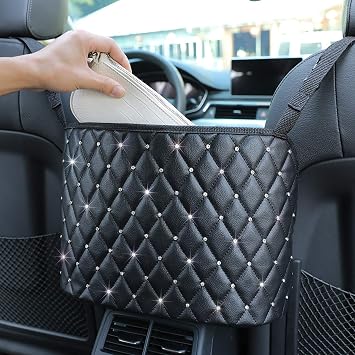 Car Net Pocket Handbag Holder with Diamond Bling Driver Netting Pouch, Handbag Holder Front Seat, Barrier of Backseat Pe