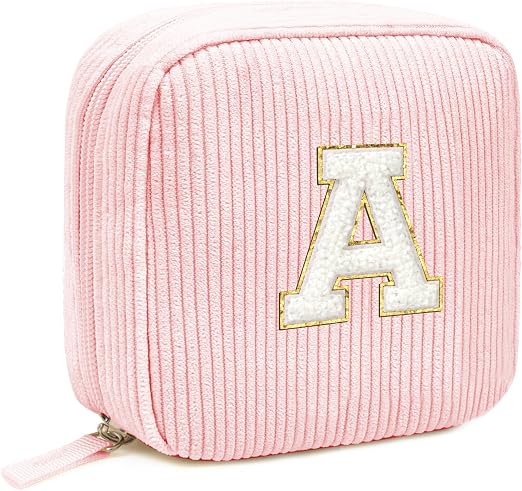 LETGO Birthday Gifts for Women Small Personalized Initial Monogram Makeup Bag,Preppy Corduroy Makeup Bags Travel Toiletr