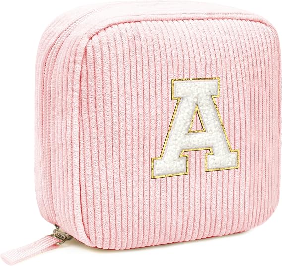 LETGO Birthday Gifts for Women Small Personalized Initial Monogram Makeup Bag,Preppy Corduroy Makeup Bags Travel Toiletr