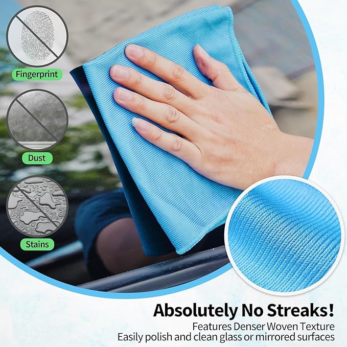 Microfiber Glass Cleaning Cloth, 6 Pack Window Glass Cleaning Rags, Reusable Lint-Free Streak Free Polishing Cloth Wipes for Stainless Steel, Eyeglasses, Mirrors, Screens & Lenses,16"x14"