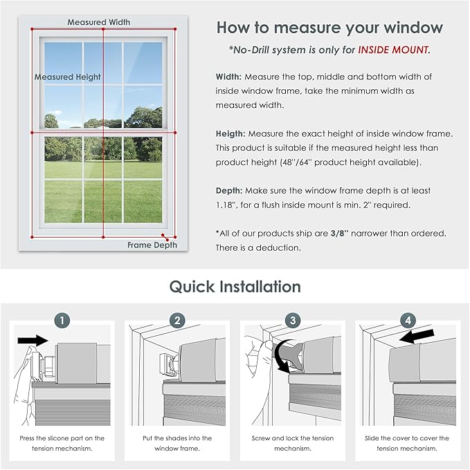 LazBlinds No Tools No Drill Cordless Cellular Shades, Top Down Bottom Up (TDBU) Honeycomb Shades for Home, Light Filtering Thermal Insulation Blinds for Windows, 57.5" W x 64" H, White