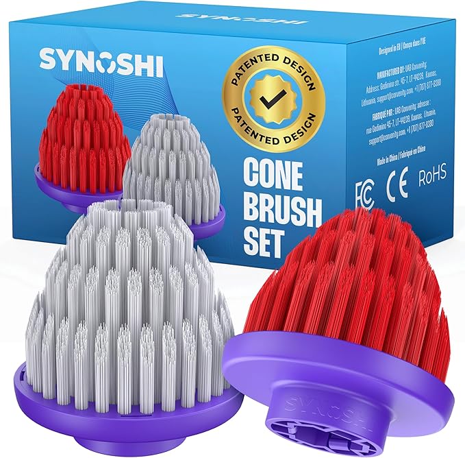 Synoshi PRO Cone Brush Heads Set (2 Units) for Electric Spin Scrubber Bathroom & Shower Cleaning Brush Universal Cleaning for Kitchen, Floors.