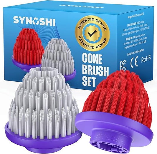 Synoshi PRO Cone Brush Heads Set (2 Units) for Electric Spin Scrubber Bathroom & Shower Cleaning Brush Universal Cleaning for Kitchen, Floors.