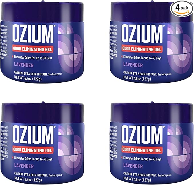 Ozium Odor Eliminating Gel - 4.5oz Air Freshener Alternative for Smoke, Pets, and Musty Odors - Long Lasting Odor Remover for Cars, Homes, Closets and Small Spaces - Lavender