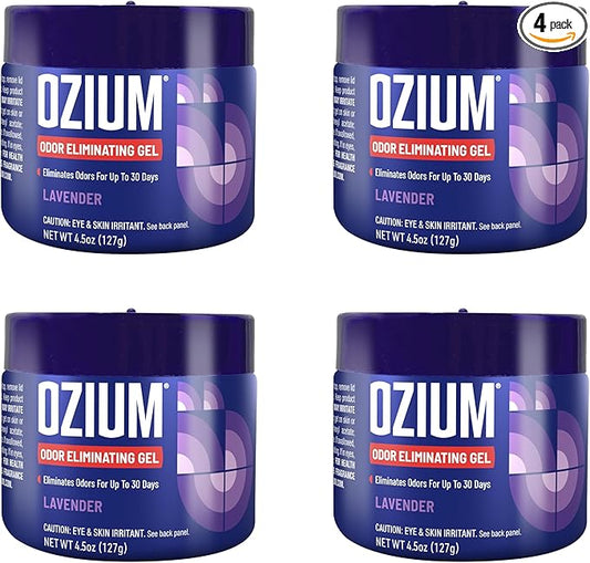 Ozium Odor Eliminating Gel - 4.5oz Air Freshener Alternative for Smoke, Pets, and Musty Odors - Long Lasting Odor Remover for Cars, Homes, Closets and Small Spaces - Lavender