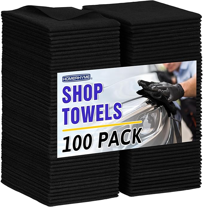 Microfiber Cleaning Cloth, 100 Pack Black Cleaning Rags Microfiber Towel Bulk Absorbent Lint-Free Wash Cloths, All-Purpose Towels for Cars, Shop, Automotive, Garage, Home & Kitchen