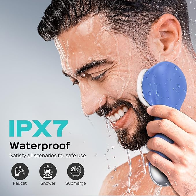COSLUS FBS03 Face Scrubber Facial Cleansing Brush: 2 in 1 Spin and Vibration Patented, Silicone Electric Exfoliator Scrubber with Automatic Foaming, Waterproof Face Cleanser Brush for Men and Women