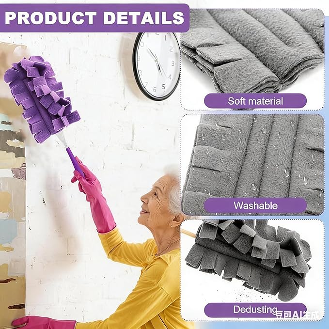 7-Piece Set of Reusable Dusting Brush Refills, Washable Microfiber Dusting Pads, Suitable for Home, Blinds, Cars, Pets, Furniture, Fans, etc. (Assorted Colors, Includes Handle)