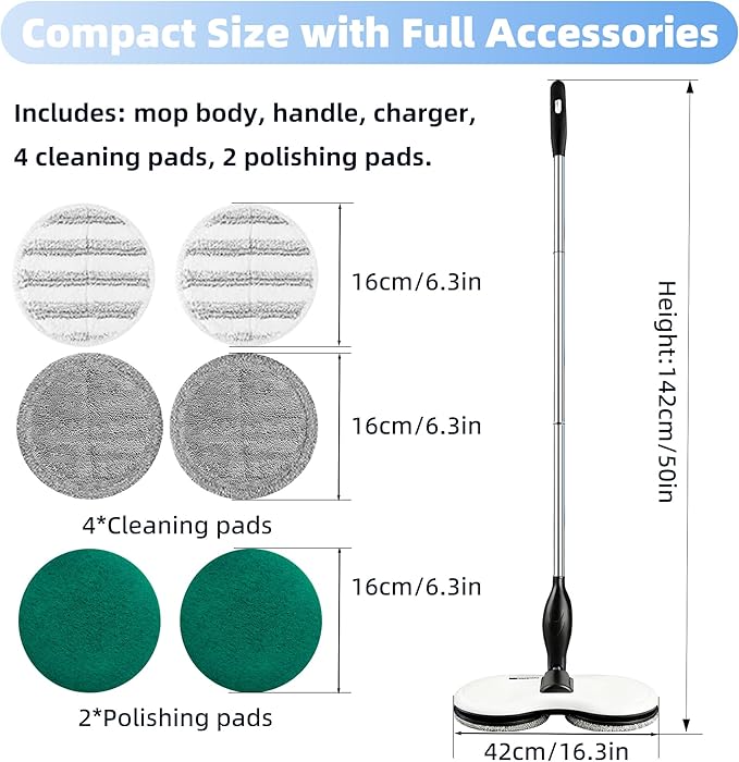 Electric Mop for Floor Cleaning, As Seen On TV, Cordless Spin Mopper Motorised Electric Mops for Hardwood Tile Laminate Floor Daily Light Cleaning (No Water Tank)