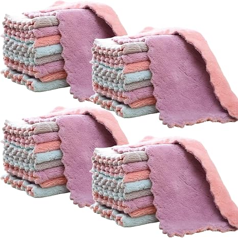 32 Pack Kitchen Cloth, Microfiber Dish Towels Washcloths, Super Absorbent Coral Velvet Dishtowels, Premium Cleaning Clot