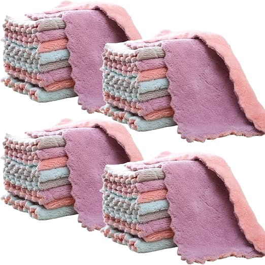 32 Pack Kitchen Cloth, Microfiber Dish Towels Washcloths, Super Absorbent Coral Velvet Dishtowels, Premium Cleaning Clot