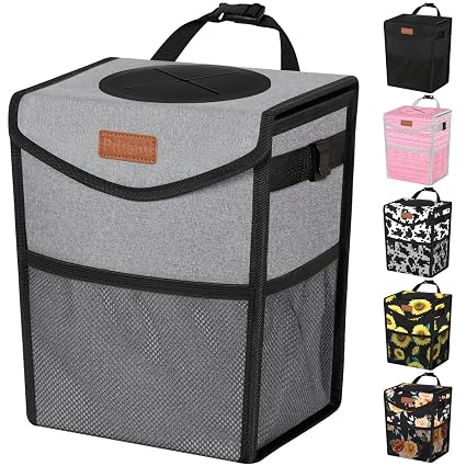 Pritent Car Trash Can with Lid Leakproof Car Garbage Bag Vehicle Trash Bin