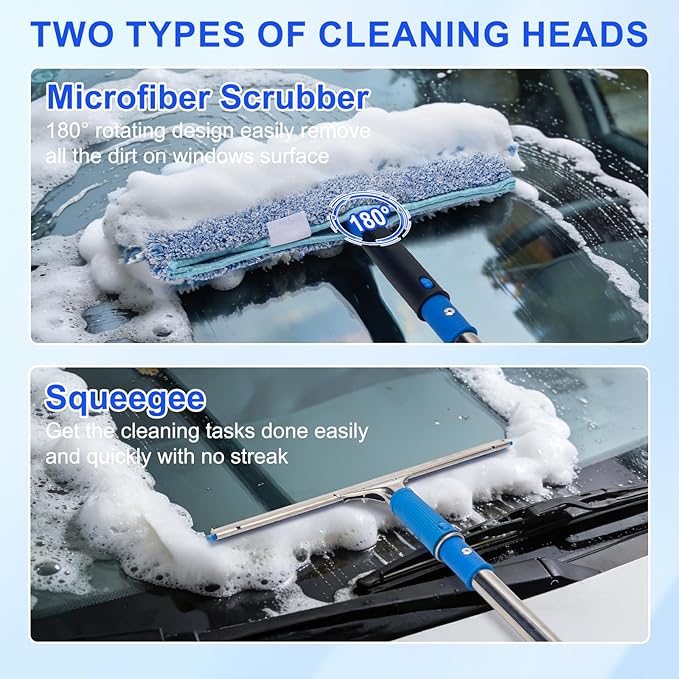 Window Cleaning Kit with 6ft Long Handle, 3 Gallon Bucket,14" Squeegee,15" Microfiber Scrubber,Spray Bottle, Cloth,Professional Window Washing Equipment Cleaner Tool for Outdoor Commercial Household