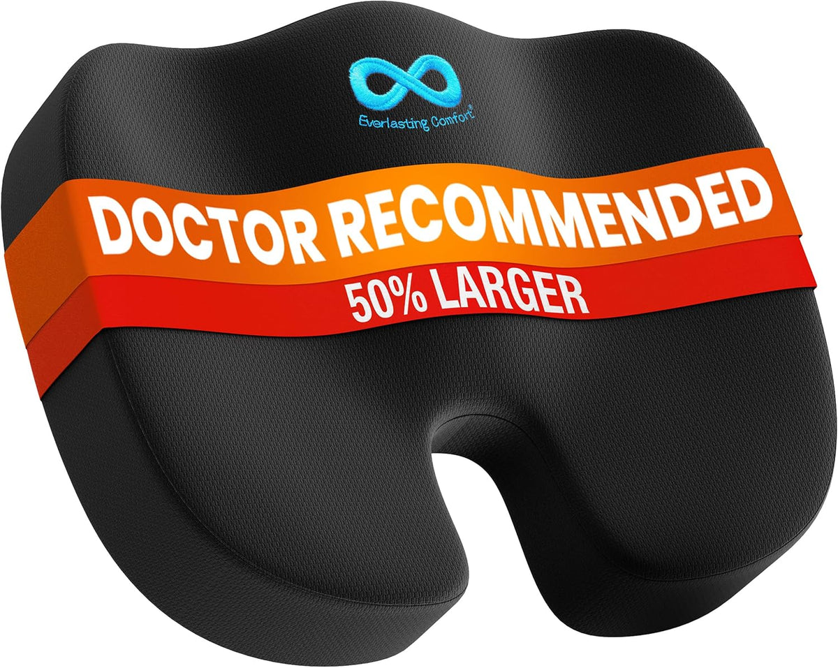 Doctor Recommended Memory Foam Seat Cushion for Office Chairs & Car - Ergonomic Office Desk Accessories - Cushions for Tailbone Pain Relief, Sciatica (Black, X-Large)