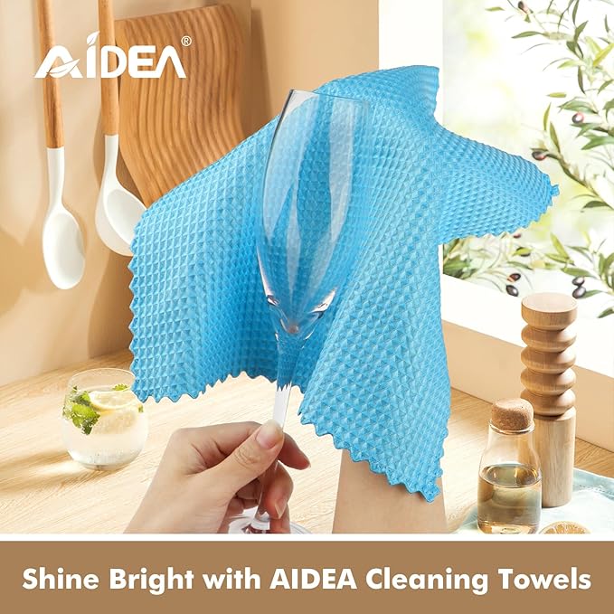 AIDEA Microfiber Glass Cleaning Cloth 12PK, Lint Free Cloth Polishing Cleaning Rags, Stainless Steel Wipes, Kitchen Dishcloths, Magic Cleaning Cloth for Glass, Windows, Mirrors, Stainless Steel 11×11"