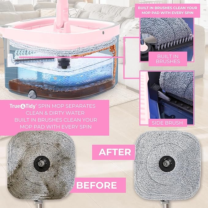 Limited Edition Heavy Duty Mop for Floor Cleaning Separates Clean from Dirty Water, Self Wringing 360° Rotating Square Mop-Head for Hardwood Tile Marble Floor, Rose
