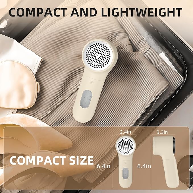 Buywoo Fabric Shaver, Electric Lint Remover, Rechargeable Lint Shaver, Household Essentials for Clothes, Upholstery, Furniture, Sweater Defuzzer to Remove Pilling, Battery Operated, Beige