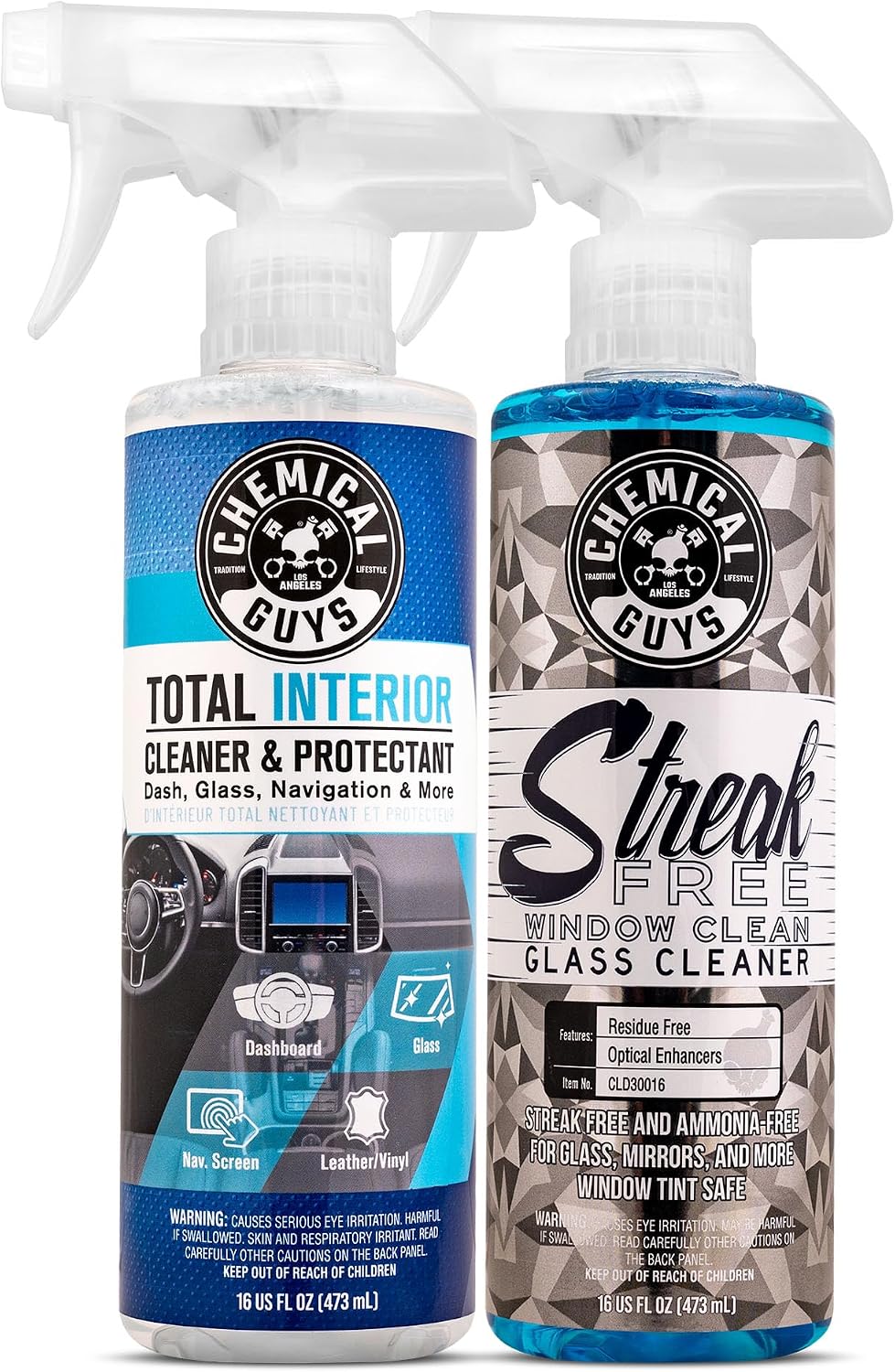 Total Interior Cleaner and Protectant + Streak Free Glass & Window Cleaner, (Ammonia Free & Safe on Tinted Windows, Safe for Cars, Trucks, SUVs, Jeeps, RVs & More, (2-16 fl oz)