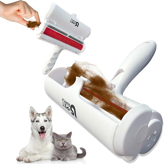 Pet Hair Remover Roller -Reusable, Self Cleaning Lint Roller for Pet Hair Removal on Furniture, Carpets, Clothes & Car Seats-Dog & Cat Hair Remover No Sticky Tapes (White)