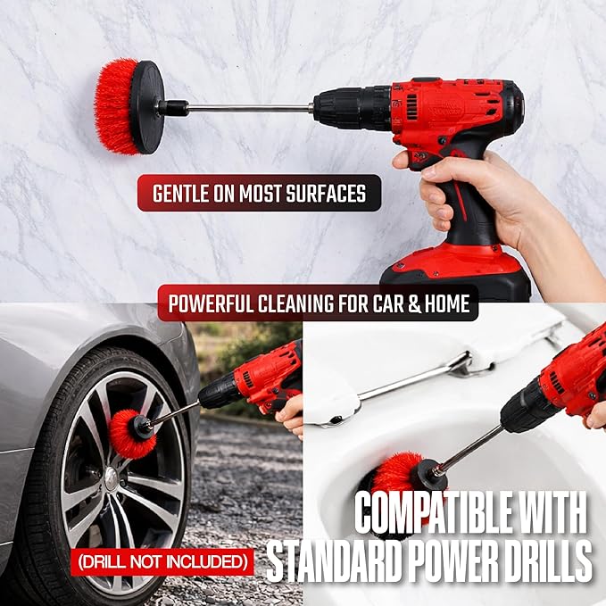6-Piece Drill Brush Cleaning Set – Power Scrubber Attachments with 2”, 3.5”, 4” & 5” Brushes, Durable PP & PET Bristles for Bathroom, Tile, Grout, Kitchen, Tub & Floor Cleaning