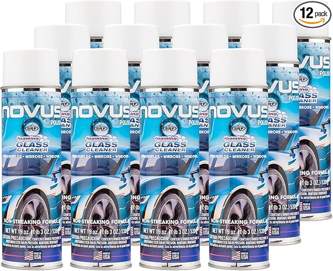 NOVUS 1802 | Glass Cleaner Spray | Powerful Foaming Glass Cleaner, Streak-Free Shine for Home and Auto | Safe for All Glass Surfaces - 19 Ounces (12 Pack)