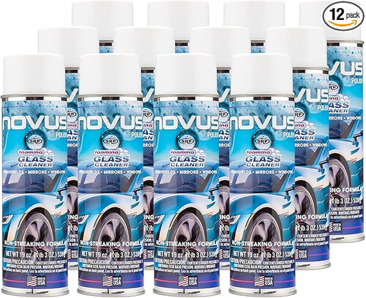 NOVUS 1802 | Glass Cleaner Spray | Powerful Foaming Glass Cleaner, Streak-Free Shine for Home and Auto | Safe for All Glass Surfaces - 19 Ounces (12 Pack)