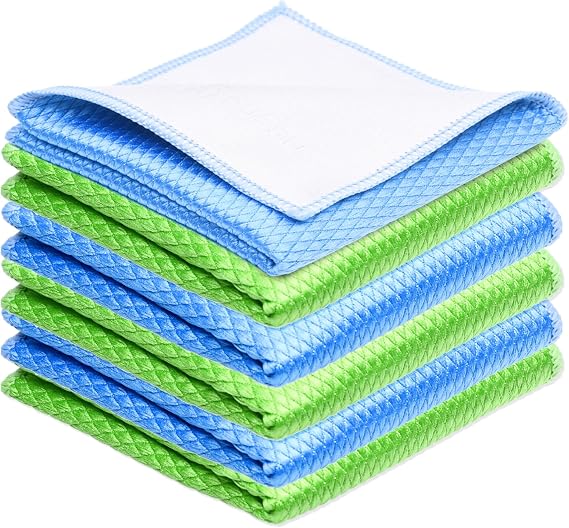 Eco-Fused Double Sided Cleaning Cloths - 6 Pack - 8 x 8 inch - Fishscale and Suede Cloth for Stainless Steel, Windows, M