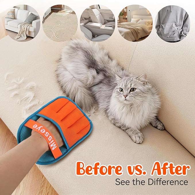 2026 Upgraded Reusable Electrostatic Pet Hair Glove，2 Pack Pet Hair Removal Glove for Dogs & Cats，Magic Brush Pet Hair Remover Tool for Clothing, Couch, Carpet, Car Seats