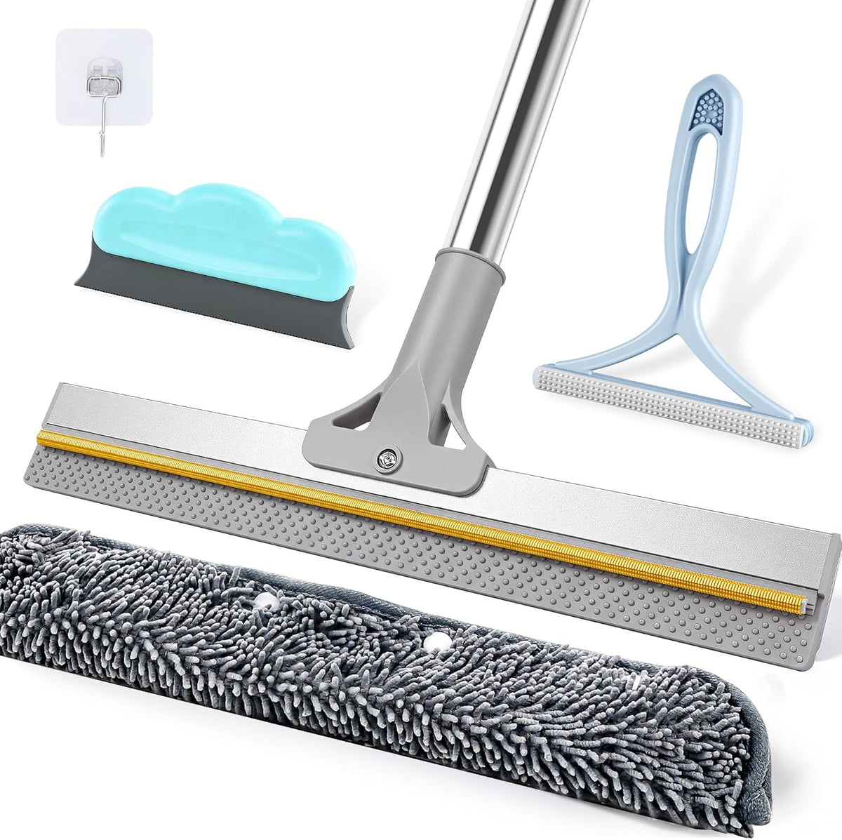 Carpet Rake for Pet Hair Removal, 54-Inch Long Handle and Scraper