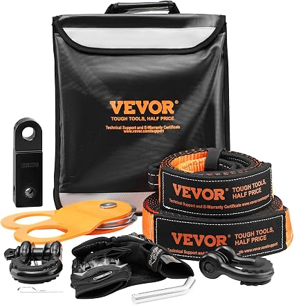 VEVOR Off-Road Recovery Kit, 3" x 30' Tow Straps Heavy Duty with Hooks 30,000 lbs Winch Strap Kit, 44092 lbs D-Ring Shac