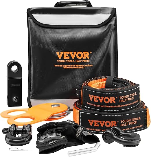 VEVOR Off-Road Recovery Kit, 3" x 30' Tow Straps Heavy Duty with Hooks 30,000 lbs Winch Strap Kit, 44092 lbs D-Ring Shac