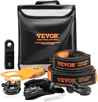 VEVOR Off-Road Recovery Kit, 3" x 30' Tow Straps Heavy Duty with Hooks 30,000 lbs Winch Strap Kit, 44092 lbs D-Ring Shac