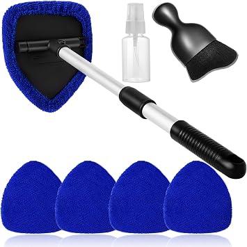 Qydipclin 7pcs Windshield Cleaner Tool Car Window Cleaning Wash Kit with 4 Reusable Microfiber Pads 1 Spray Bottle and E