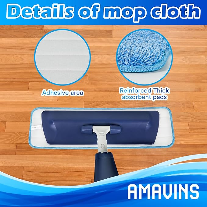 AmaVins 3 Pack Microfiber Cleaning Pads, Reusable Microfiber Mop Pads for 18 Inch Mop, Hardwood Floor Replacement Cleaning Mop Pads, Machine Washes