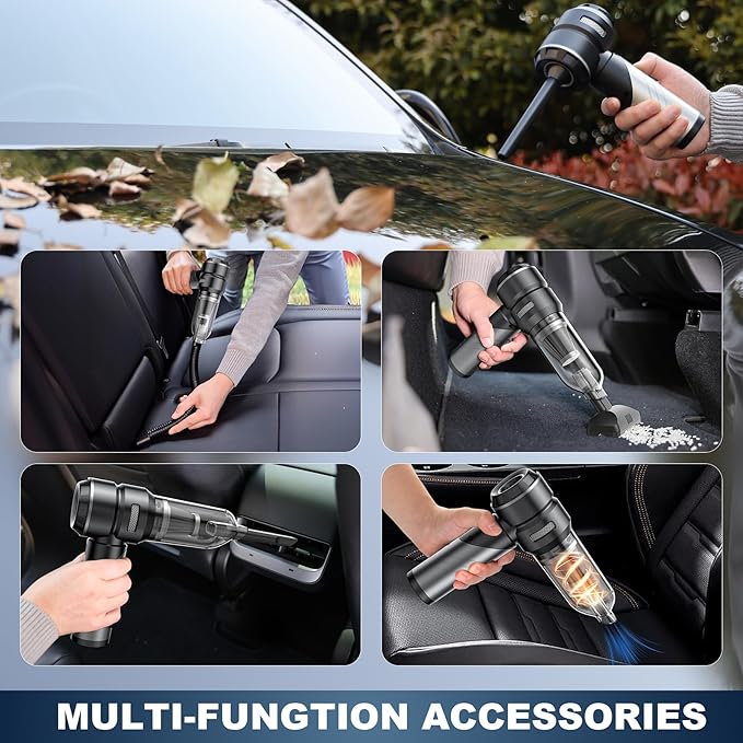 Car Vacuum Portable Cordless with 18000Pa Suction, 4 in 1 Air Duster & Mini Vacuum Cleaner High Power Foldable Rechargeable, Brushless Motor Airify Pro Car Vacuum for Home Office Pet Hair