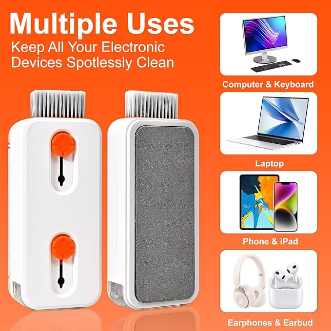 Keyboard Cleaner Laptop Cleaning Kit, Keyboard Cleaning Kit with Retractable Keyboard Brush and Multi-Function Cleaning Pen for MacBook iPad iPhone, Tablet, PC, Camera Lens, Phone, PC Monitor