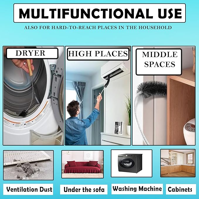 2-Pack Dryer Vent Cleaner Kit - Long Flexible Dryer Lint Brush & Refrigerator Coil Cleaner - Multi-Use Radiator Brush & Lint Trap Cleaning Tool for Fire Prevention