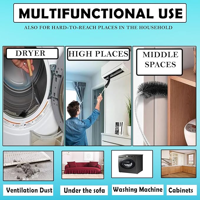 Dryer Vent Cleaner Kit (3-Pack): Flexible Extra Long Lint Brush & Refrigerator Coil Brush - Professional Dust & Pet Hair Remover for Appliance Cleaning.
